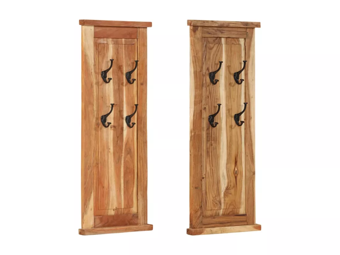 Porte-manteaux 2 pcs Bois massif d'acacia 38x100 cm