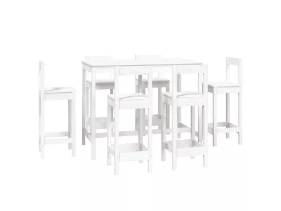 Ensemble de bar 7 pcs Blanc Bois de pin massif