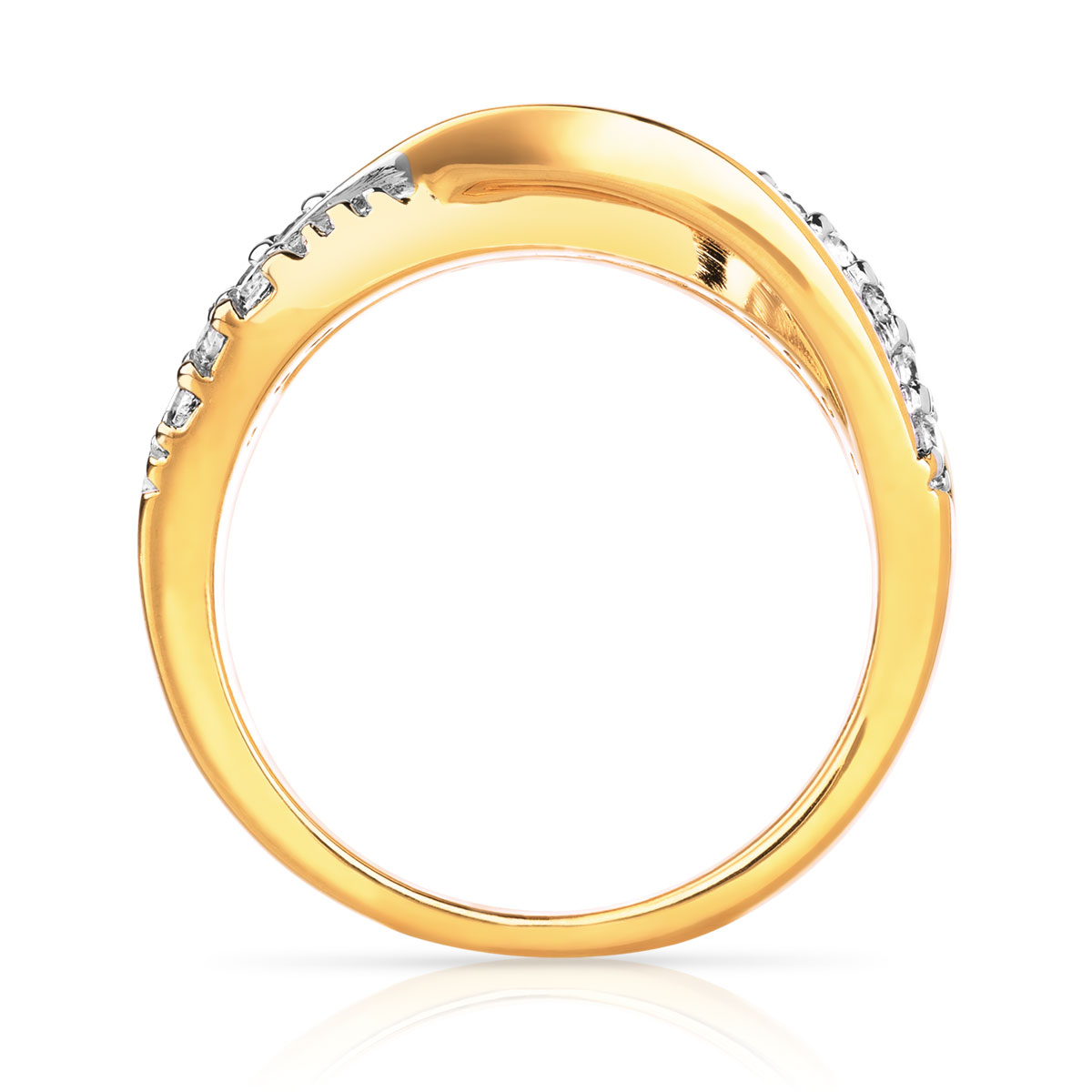 Bague plaqué or 2 tons entrelacée zirconias