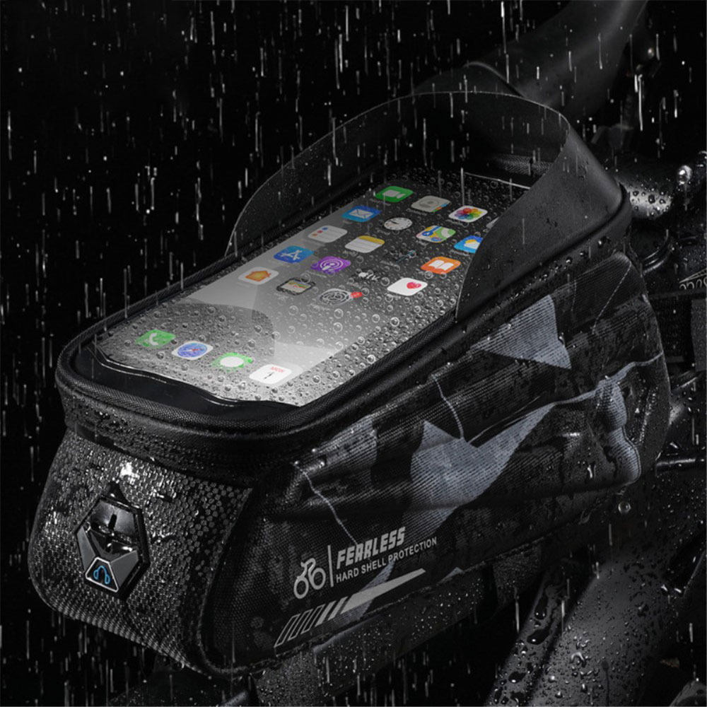 Spritzwasserfeste Gravel Bike Velo Smartphone Tasche für den Fahrrad Rahmen (bis 7