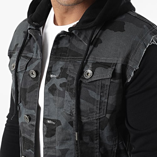 Veste Jean A Capuche 2467 Camouflage Noir Gris Anthracite