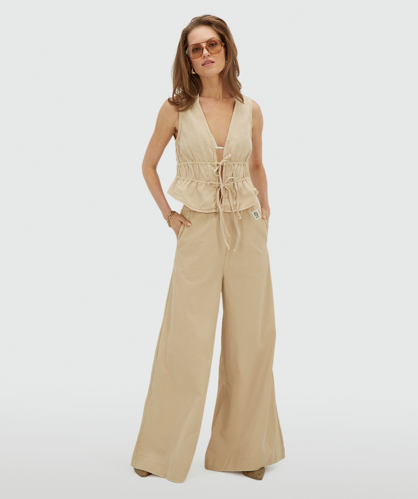 JV-SEA getailleerde top met peplum - oat