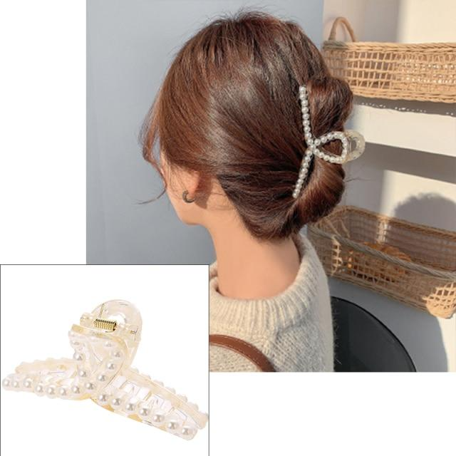 (11cm) Haarspange Klammer Perlen Krallen Clip Haarschmuck  - Weiss