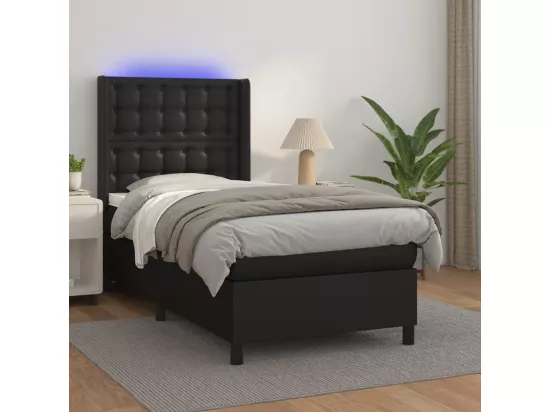 Sommier tapissier avec matelas et LED Noir 90x190 cm Similicuir