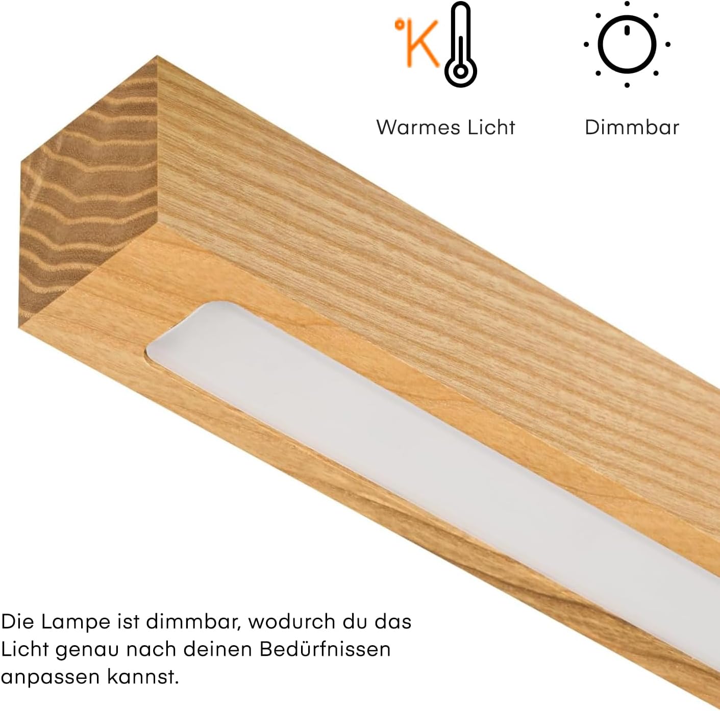 Hängelampe Hängeleuchte - Deckenlampe aus Holz - Pendelleuchte - LED Lampe - Dimmbar - Warmweiß DIMLED110KB-3K-RUSTIKAL 110 cm Warmweißes Licht Rustikal