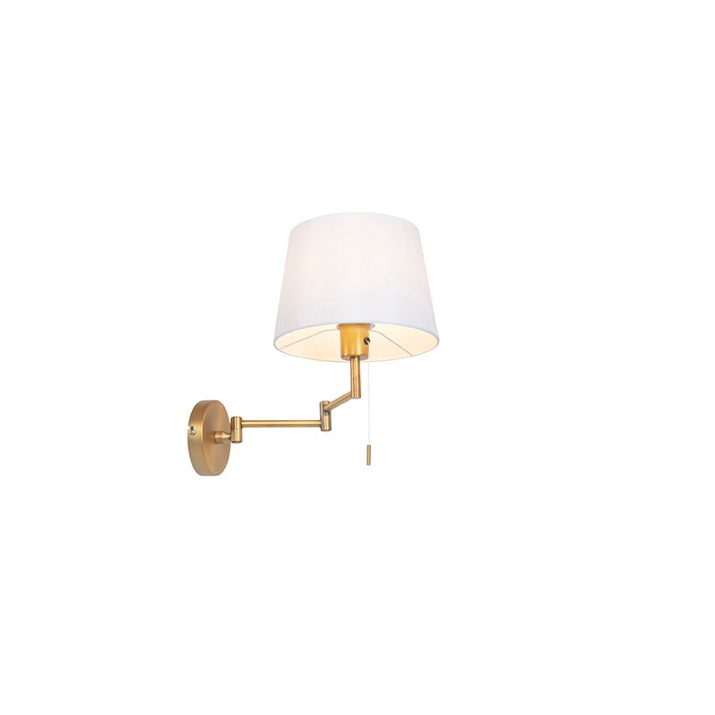 Wandlamp brons met witte kap en verstelbare arm - Ladas Deluxe