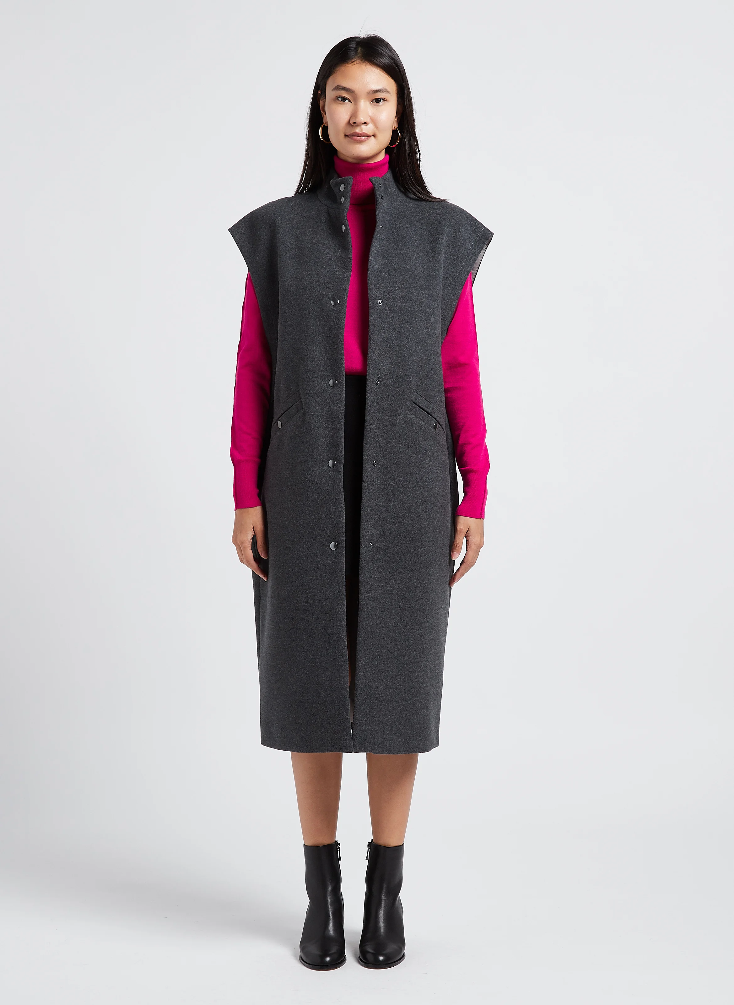 CHARLIE - Manteau col montant sans manches | Gris