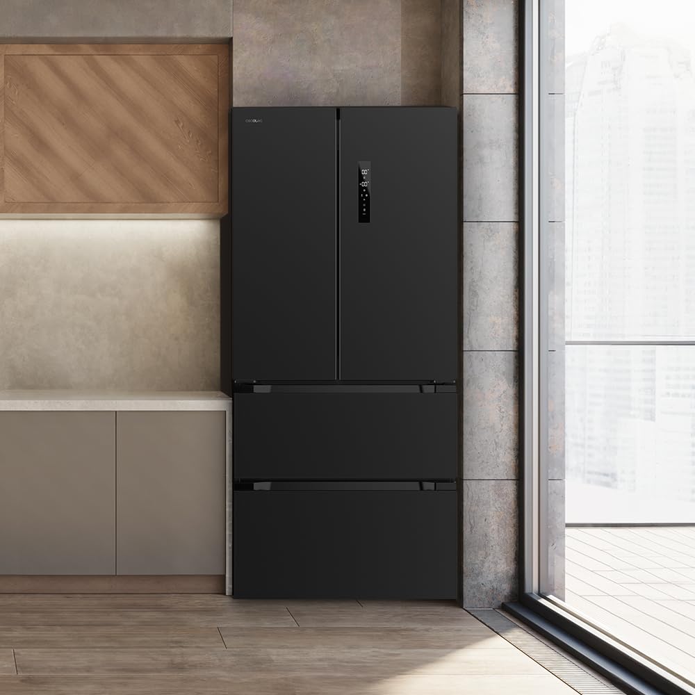 Cecotec Réfrigérateur Congélateur porte française Bolero CoolMarket FD 436 Dark E. 436 L, Total No Frost, Multi Airflow y compresseur inverter para ah