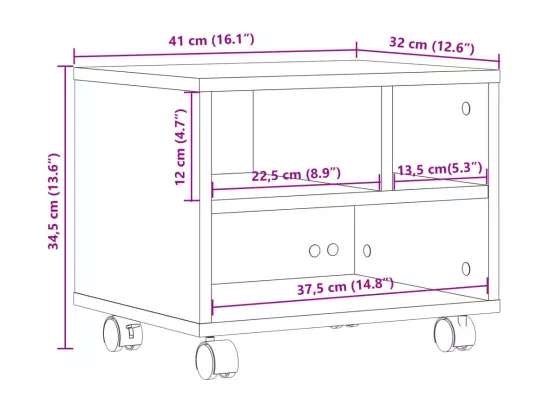 Support d'imprimante avec roulettes sonoma gris 41x32x34,5 cm