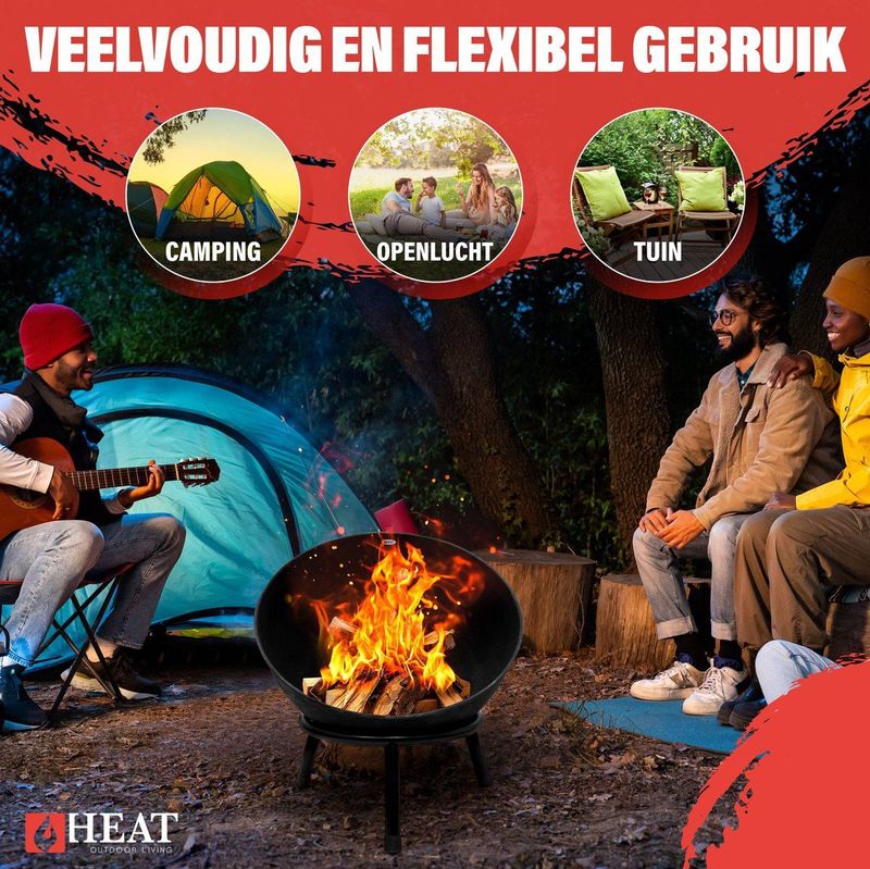 HEAT - Kappa - Vuurkorf - Zwart - Staal - Ronde Vuurkorf op Poten