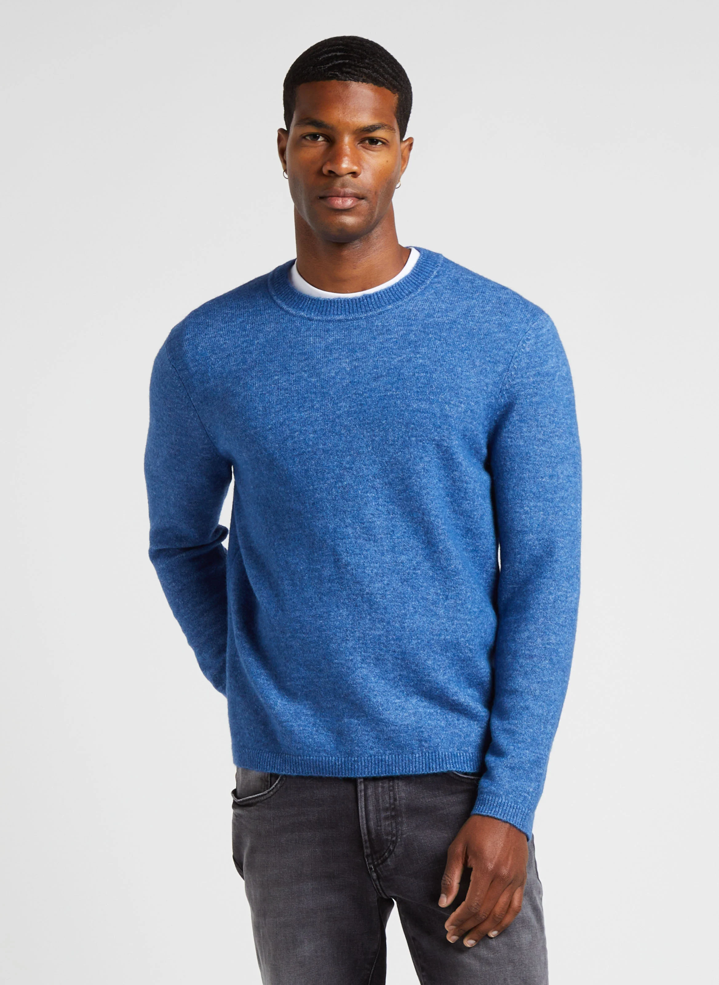Pull col rond en maille duveteuse| Bleu
