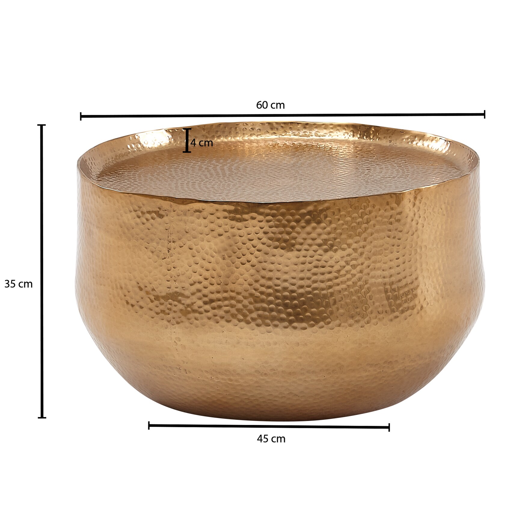 KADIMA DESIGN Orientalischer Couchtisch ANIENE: Hammerschlag-Struktur, Aluminium, hohl, 40 kg Belastung, goldfarben lackiert.