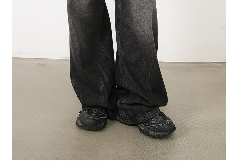 pinkdropper - Mid Rise Washed Wide Leg Jeans