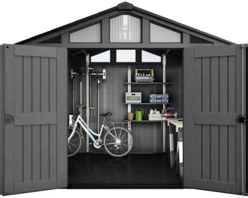 Keter Stronghold tuinhuis met afgeronde hoeken 10x8 inclusief vloer 305 x 243 cm houtlook