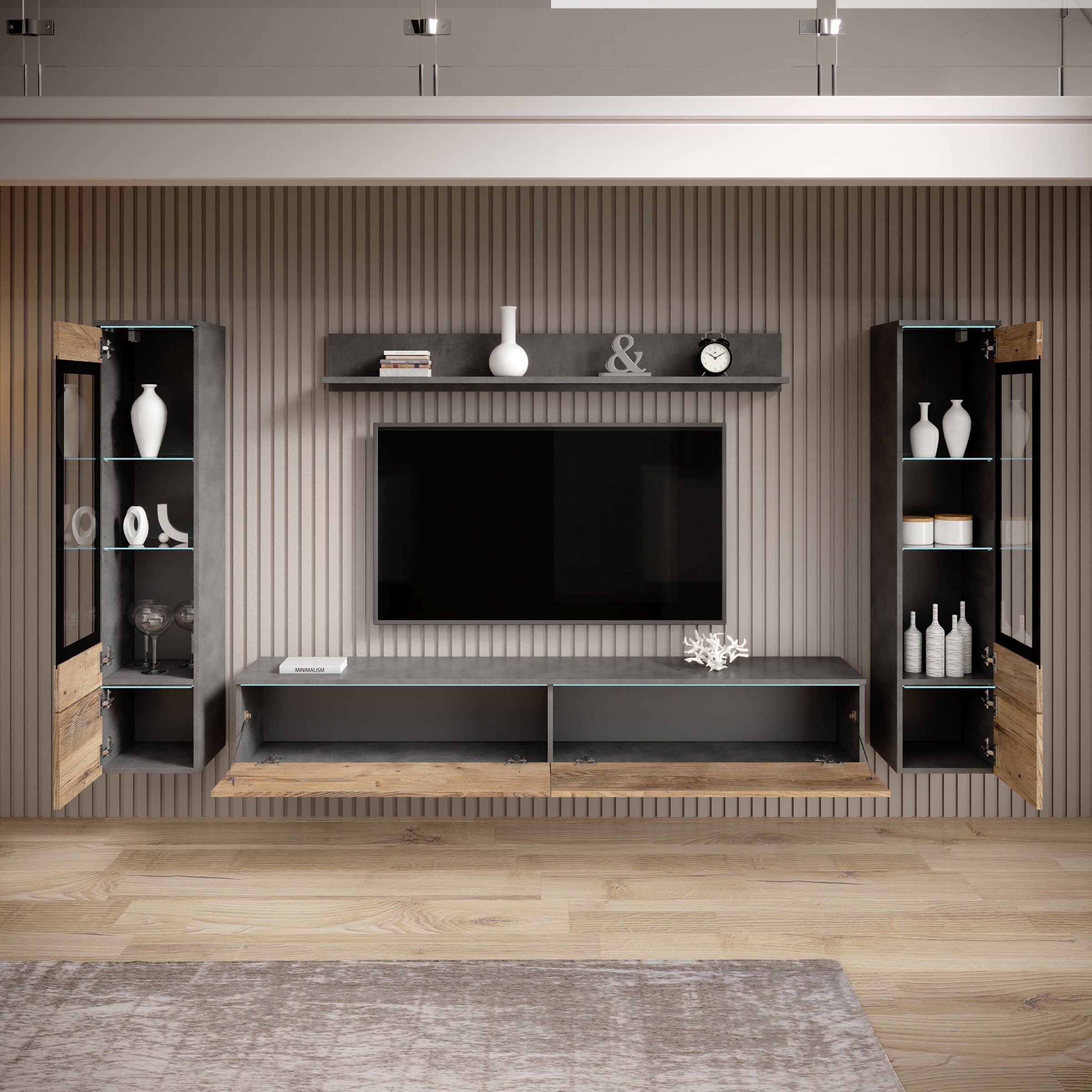 Variety - Wandmeubel - Eiken/Grijs - 180x33x132 cm