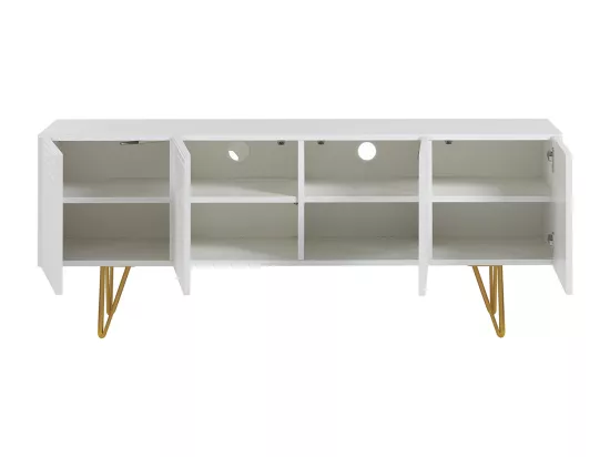 Meuble TV design gravé blanc et métal doré L140 cm OZEN