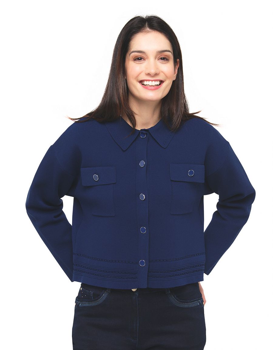 Gilet col chemisier bleu