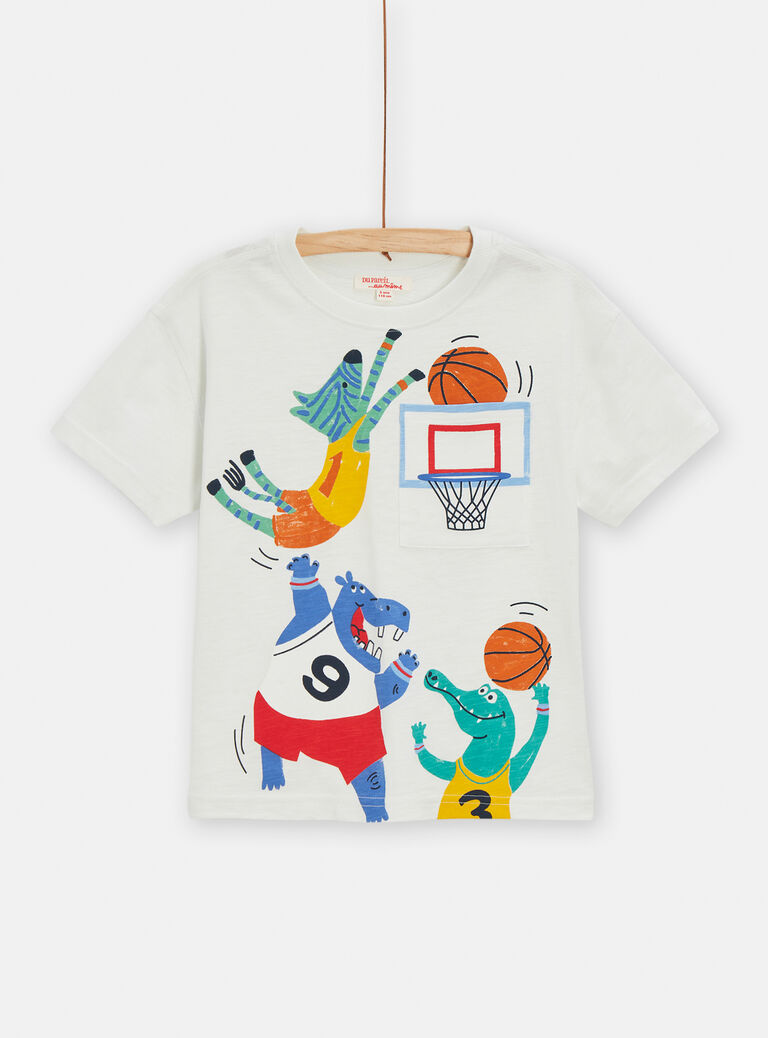 T-shirt écru animation basketball pour garçon