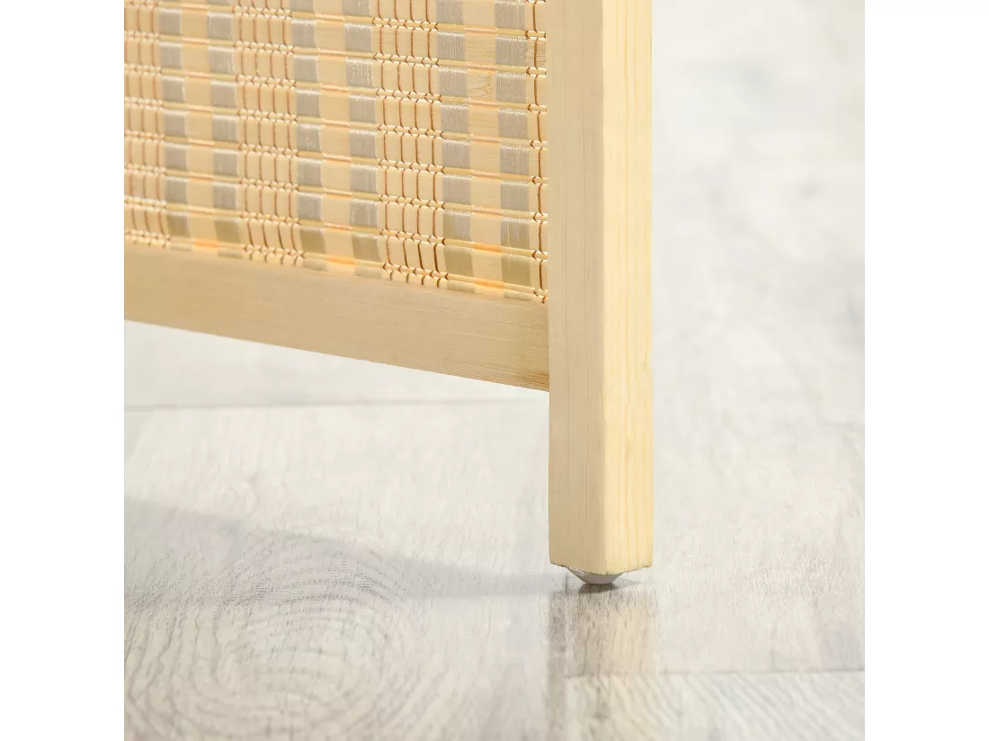 Paravent intérieur 4 panneaux 2 étagères pliables séparateur de pièce bois de pin bambou tissé
