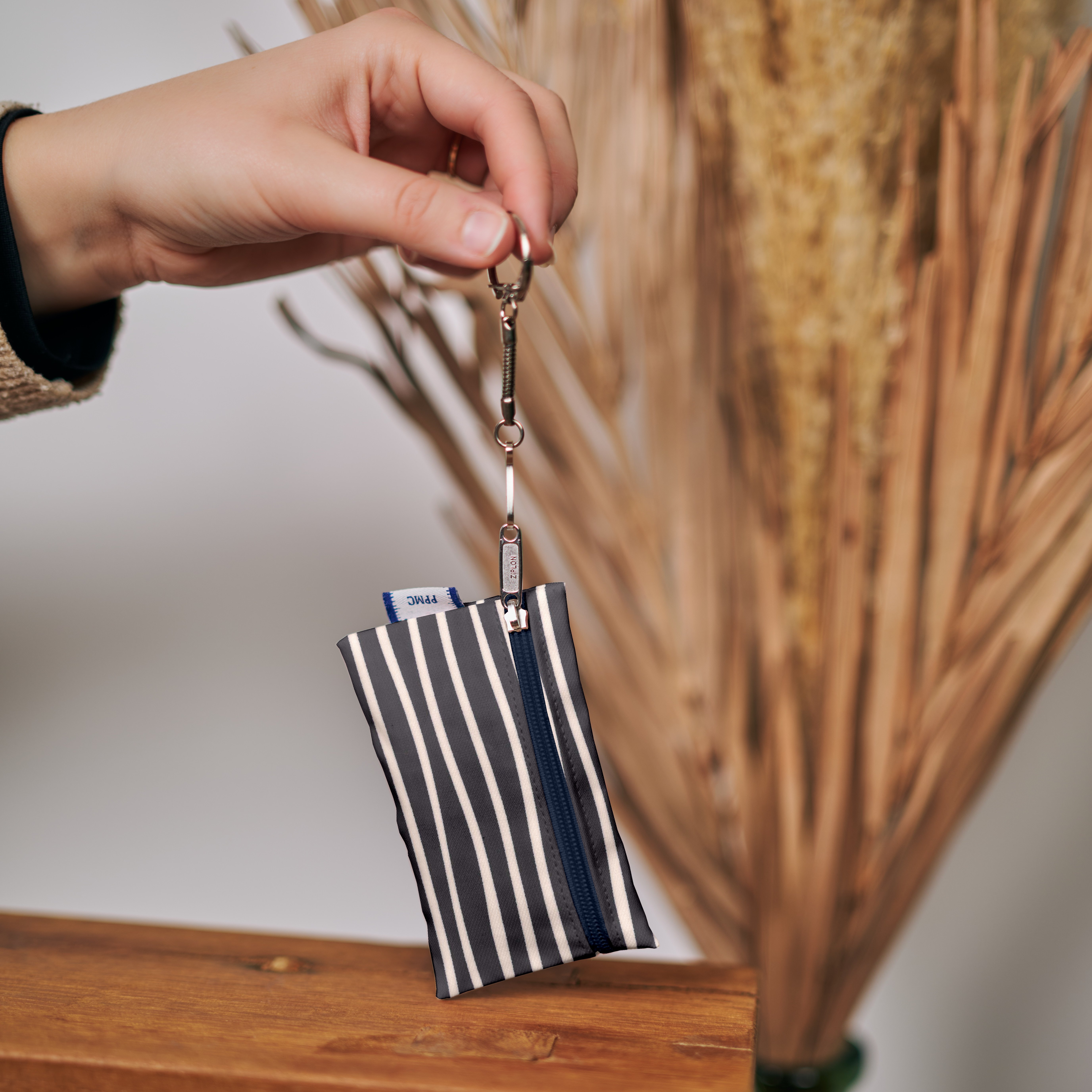 Pochette Porte-Clés Rayé Ivoire Marine