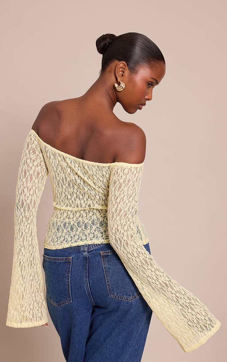 Citron Haut À Manches Longues Évasées Bardot En Dentelle Transparente Texturée