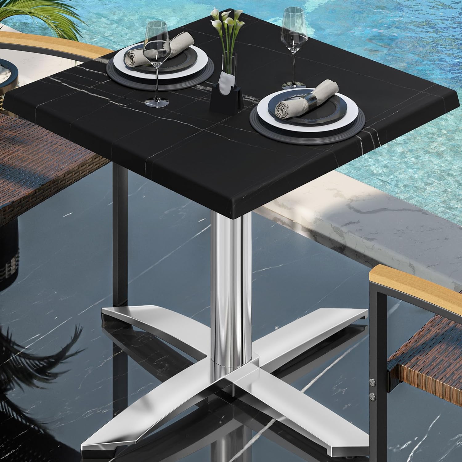 GGMMÖBEL WTG | Werzalit Bistrotisch | B: T: H: 60 x 60 x 73 cm | Schwarz Marmor/Aluminium | Bistro Tisch Gastro Tisch