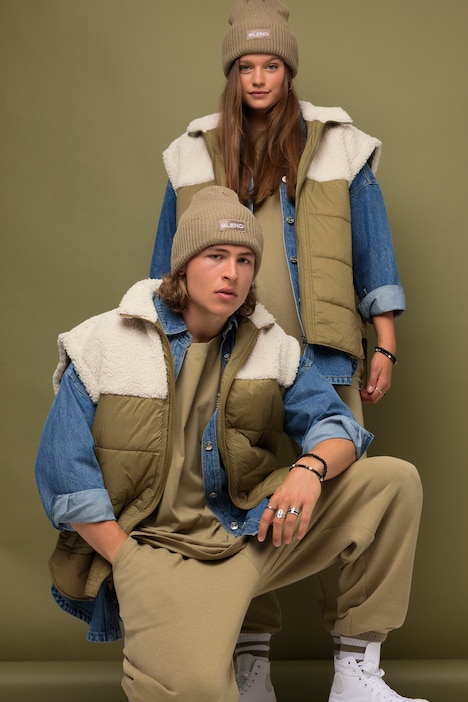 Steppweste, Wide Fit, Teddy-Patch, Stehkragen, Unisex