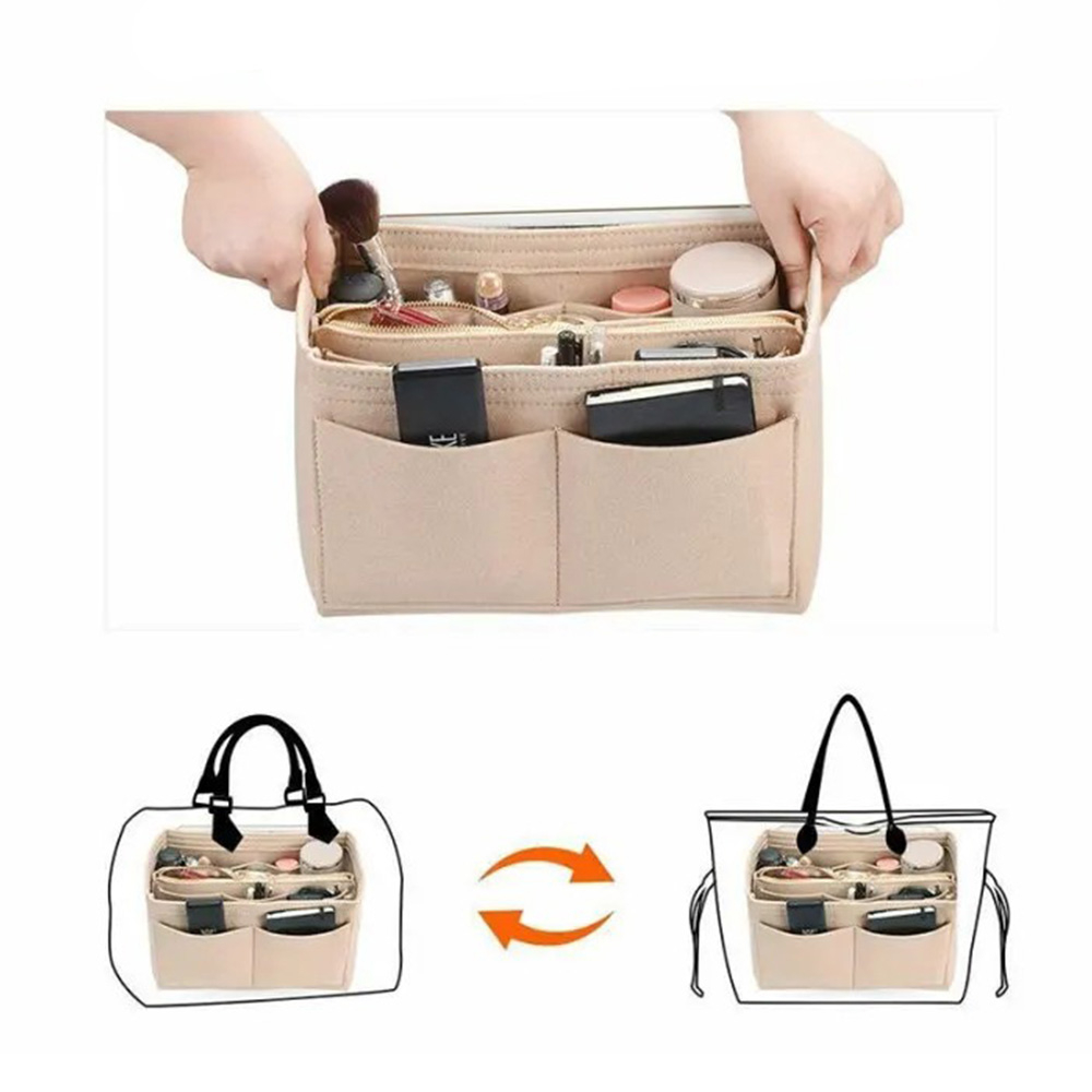 (26x15cm) Stoff Universal Handtaschen Organizer Taschen Aufbewahrungs Einsatz - Beige