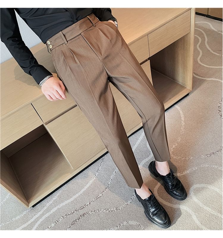 Blueforce - Mid Rise Plain Cropped Tapered Dress Pants