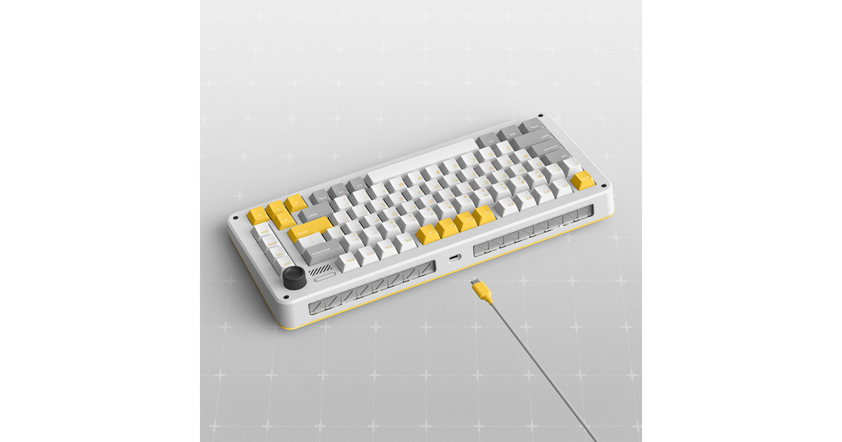 IqunixZX75 Gravity Wave Wireless Mechanical Keyboard, gaming toetsenbord  (Grijs/geel, US lay-out, Gateron Red, RGB leds, 75%, Hot-swappable, Double-shot PBT, 2.4GHz | Bluetooth 5.1 | USB-C)