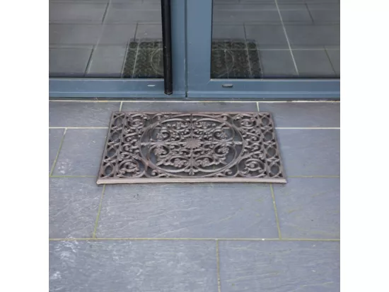 Paillasson tapis extérieur entrée résistant pluie fonte marron 68cm