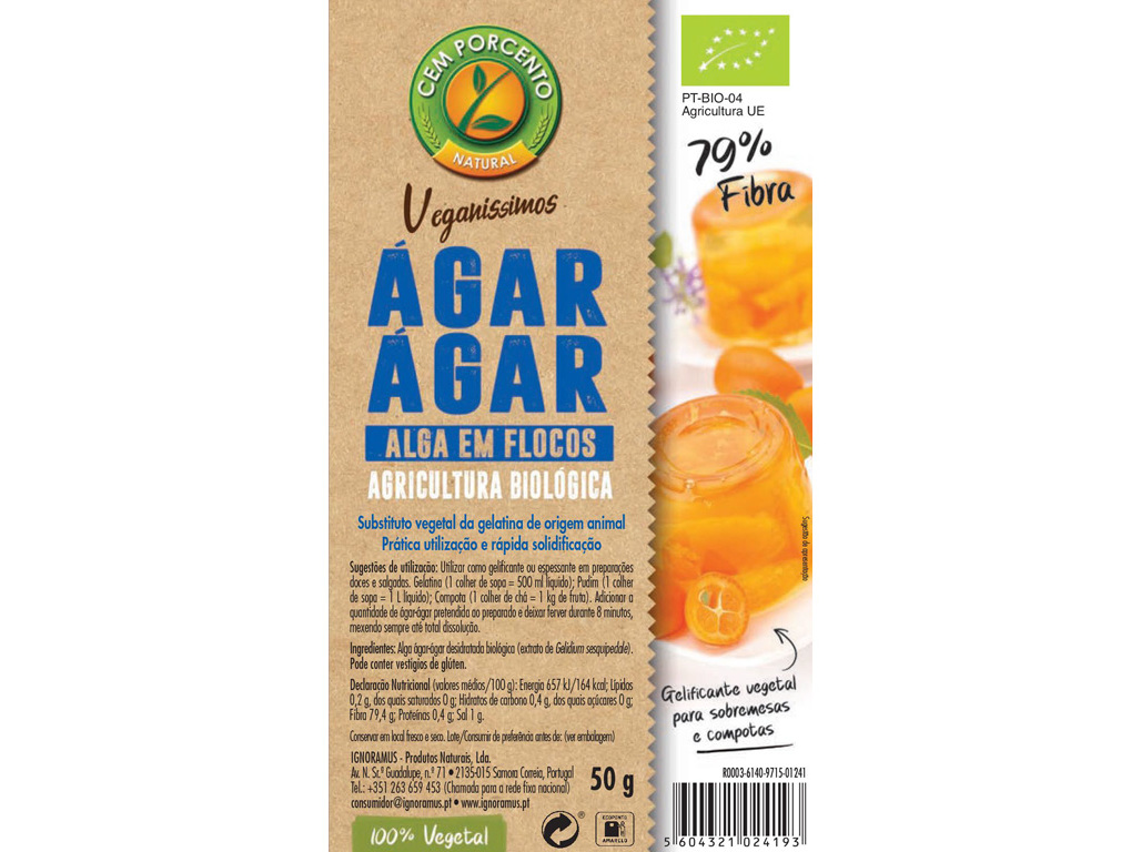 GELEIFICANTE CEM PORCENTO AGAR AGAR BIO EM FLOCOS 50G