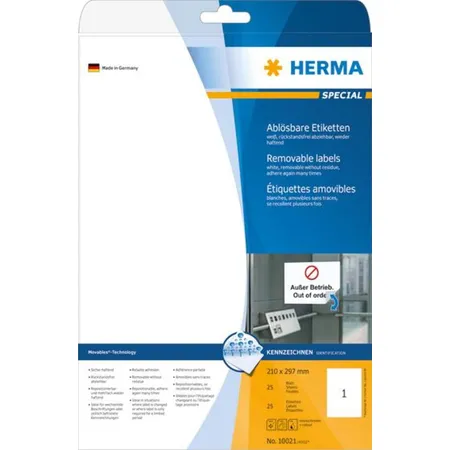 HERMA Etiketten, ablösbar, weiß, 210 x 297mm, 25 Stück