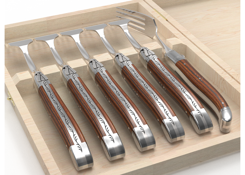 Service de 6 fourchettes Laguiole avec un manche en bois de bocote et mitres en acier inoxydable
