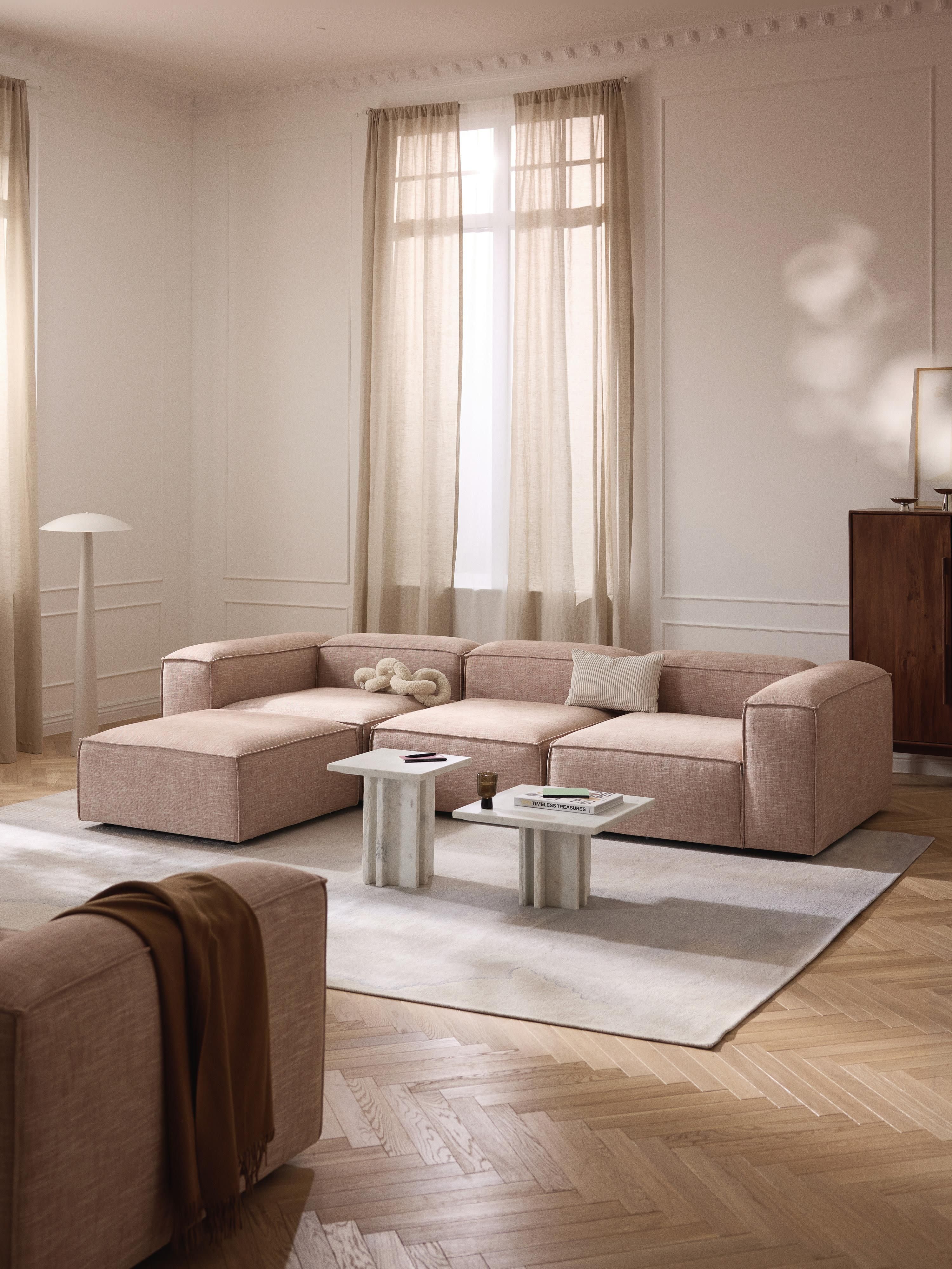 Modulaire bank Lennon (4-zits) van linnenmix met poef (links/rechts)