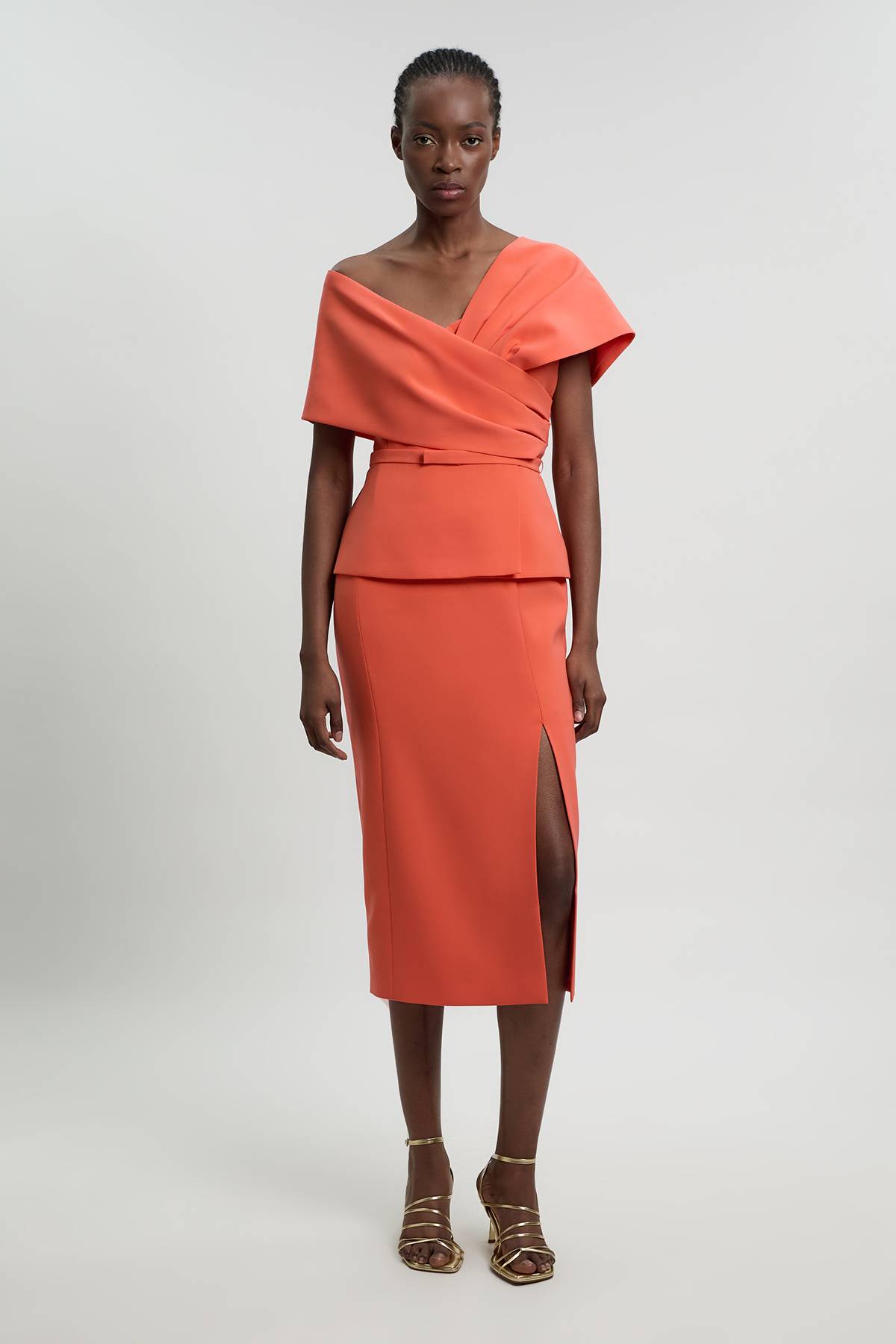 KarenMillen Robe Midi Ajustée À Basque En Viscose Stretch Compacte