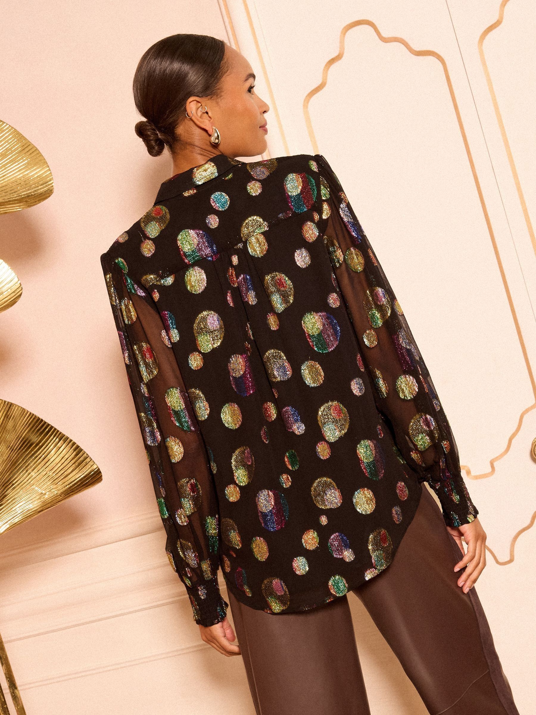 Zwart met metallic stippen - Love & Roses - Overhemd met print en lange mouwen