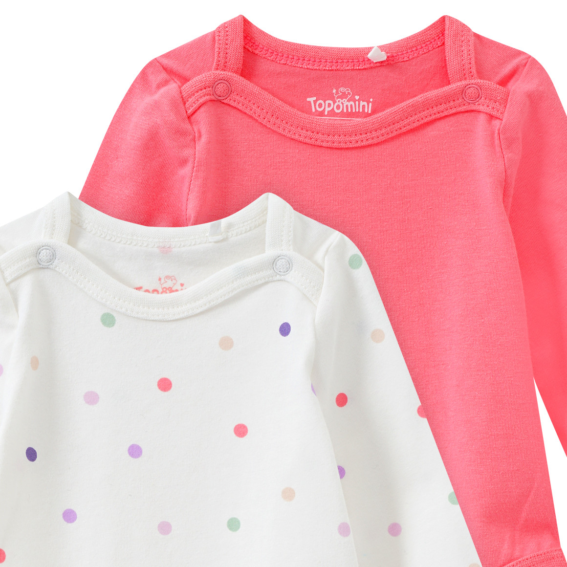Topomini 2 Baby Langarmbodys in verschiedenen Dessins weiss / pink