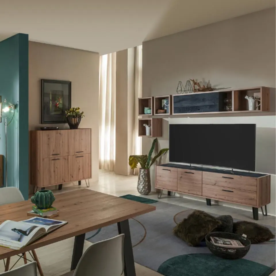 Tv-meubel Trevi 180cm met 2 deuren & 2 lades - eikdecor/zwart
