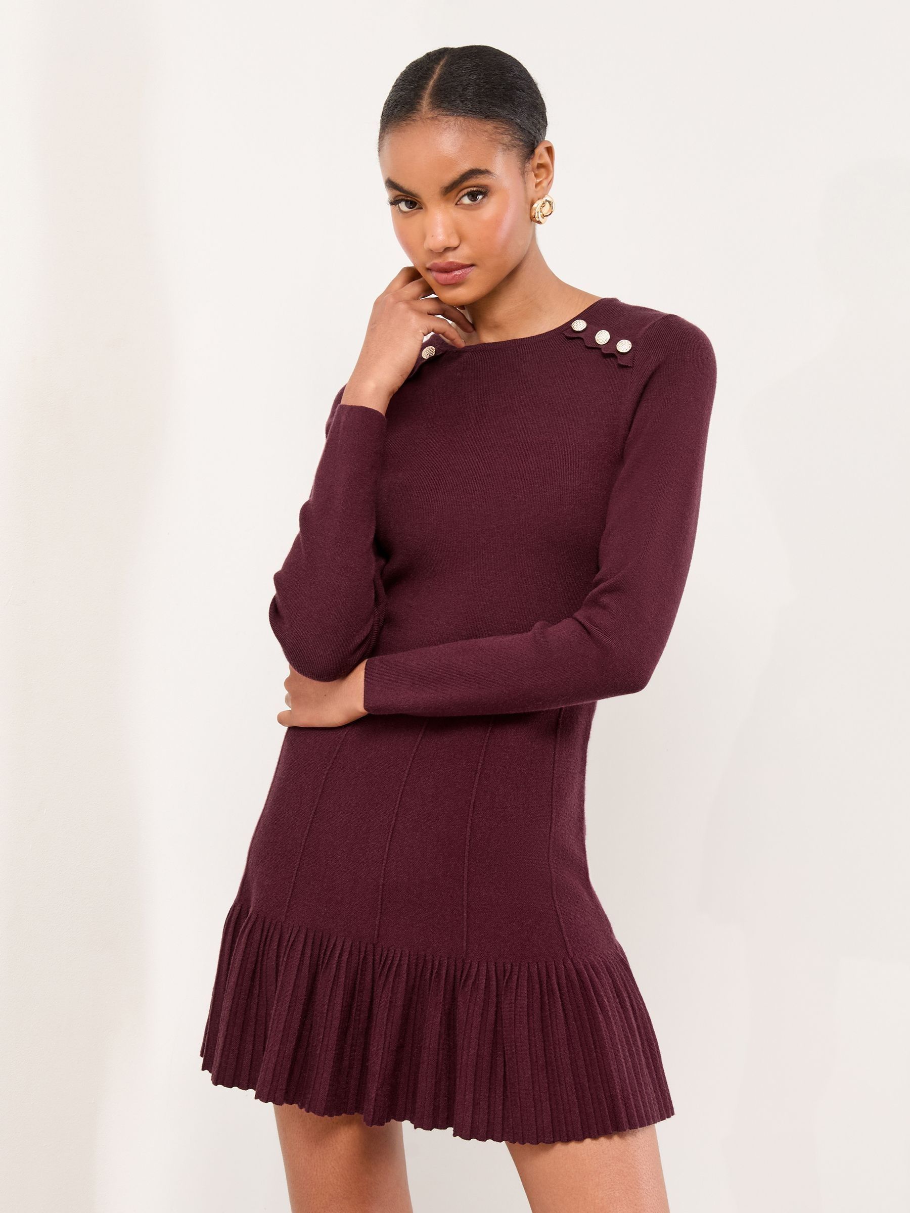 Lipsy gebreide mini-jurk met geschulpte knoopsluiting en geplooide zoom