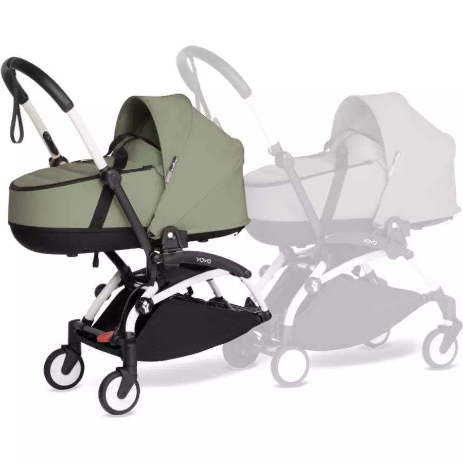 BABYZEN Kinderwagen YOYO 0+ connect White mit Liegewanne Olive