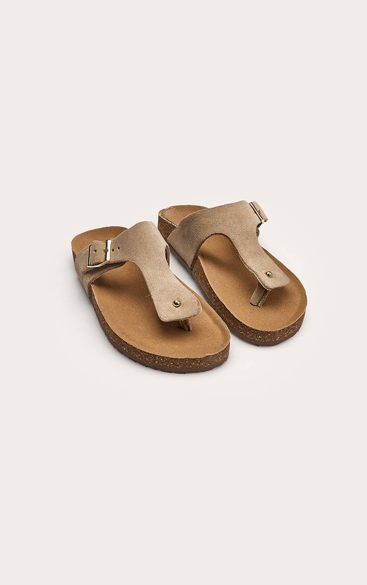 Gris Pierre Sandale Tong À Semelle Intérieure En Cuir Véritable
