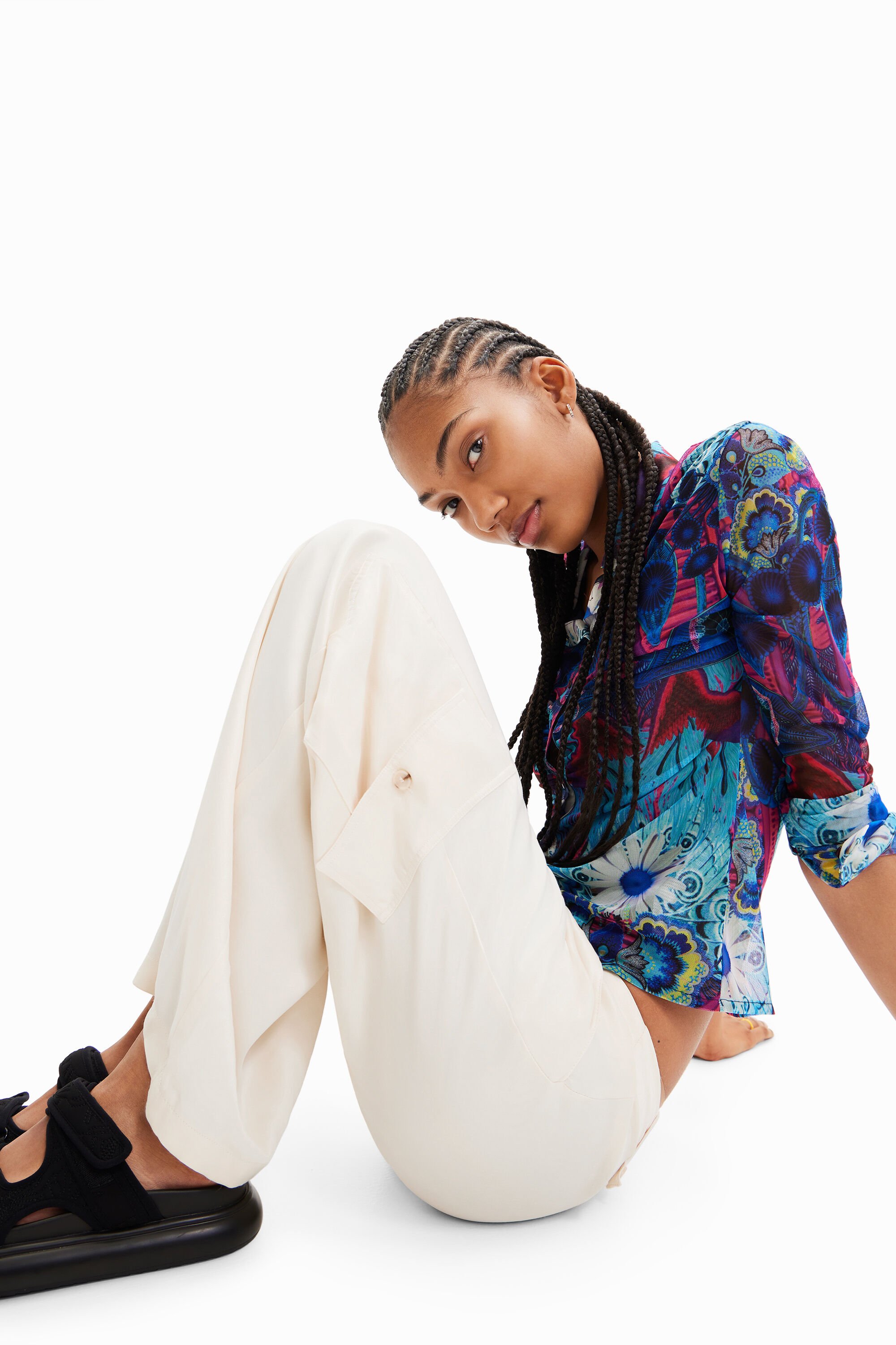 Pantalon cargo wide leg satiné