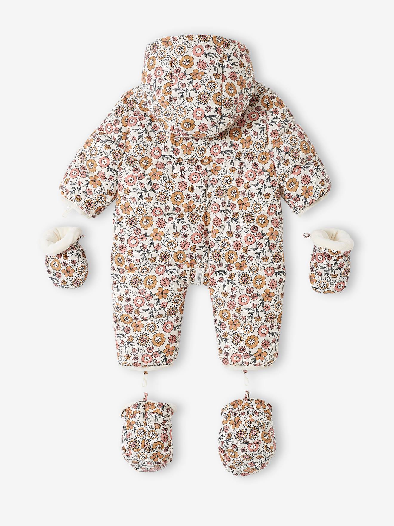 Macacão infantil com estampa floral e forro de lã polar 6306