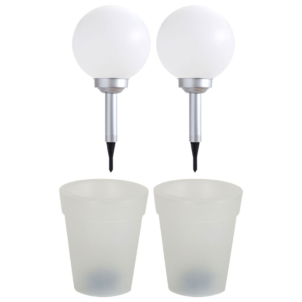 4er Set LED Solarleuchte, Blumentopf, Kugel, weiß