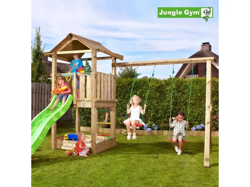 Jungle Gym House legetårn komplet inkl. swing module xtra og rutschebane (804-312NSX)