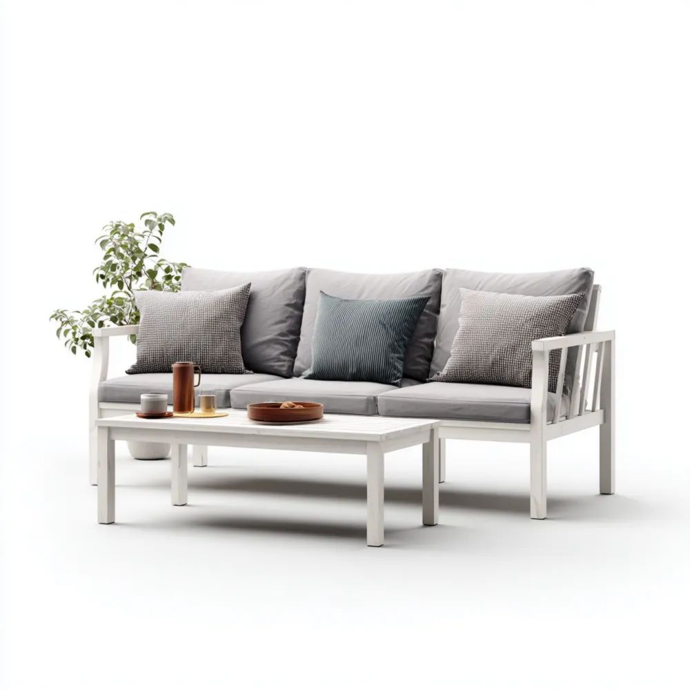Garten-Sofaset Metall 200x75x80 cm inklusive Tisch 100x50x40 cm – Grau
