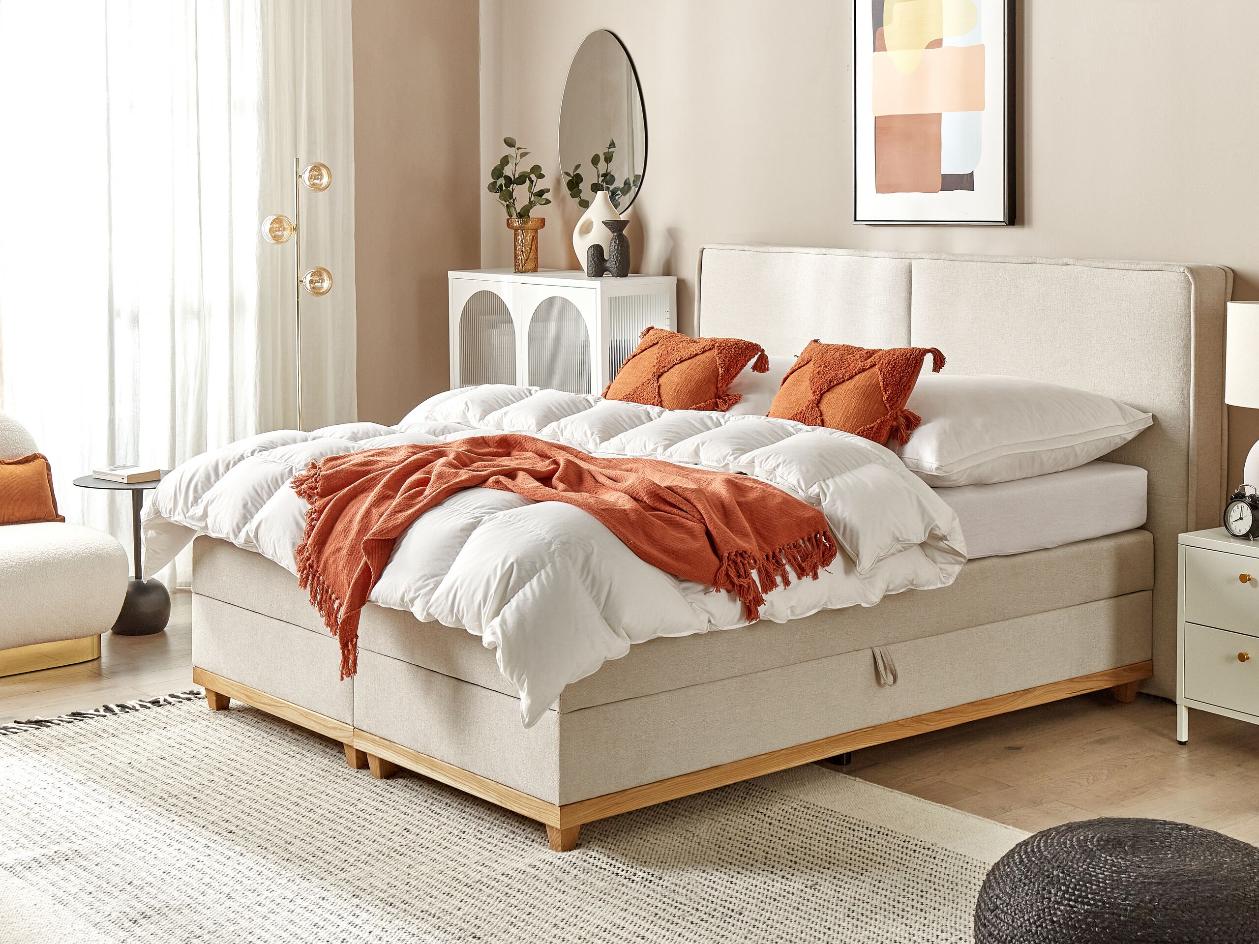 Beliani-DYNASTY-Boxspringbed-Lichtbeige-180 x 200 cm-Polyester