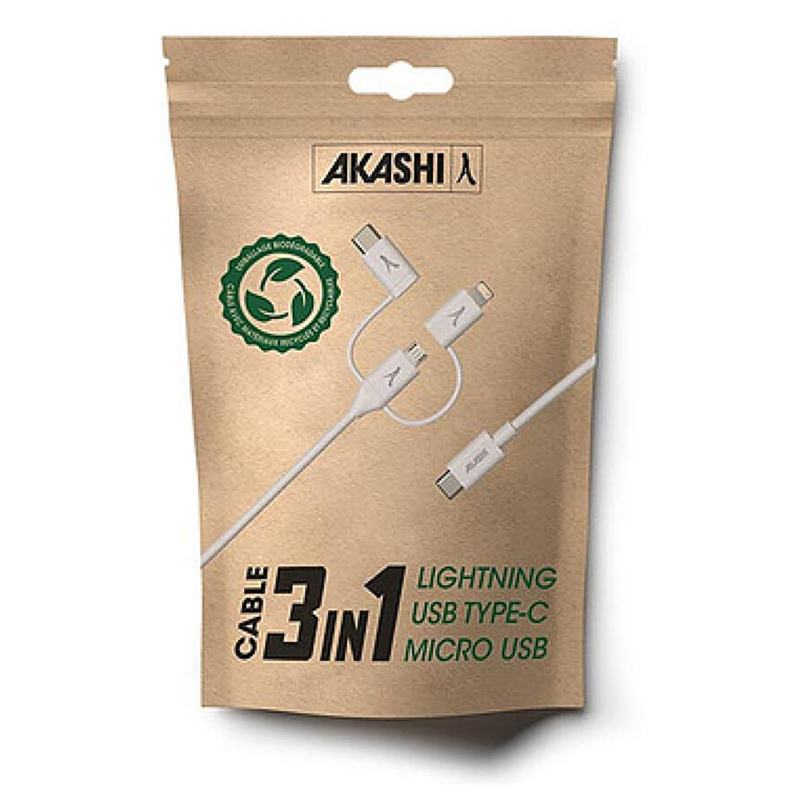 Akashi Câble Eco 3-en-1 USB-C vers USB-C - Lightning - micro USB - 1 m