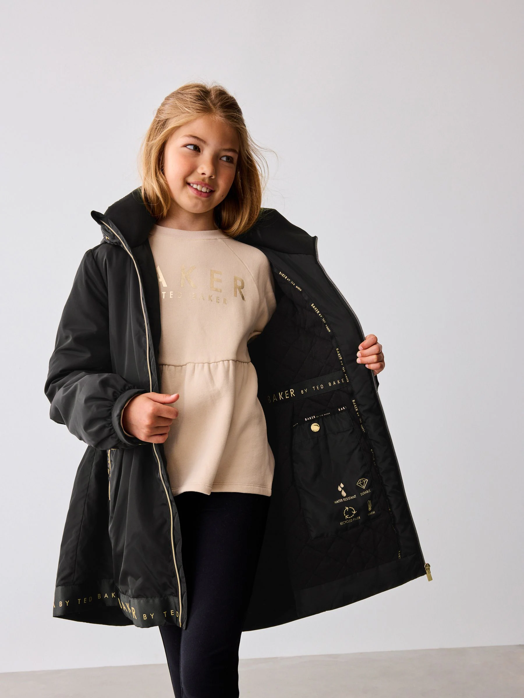Zwart - Baker by Ted Baker regenjas met merklogo op de zoom